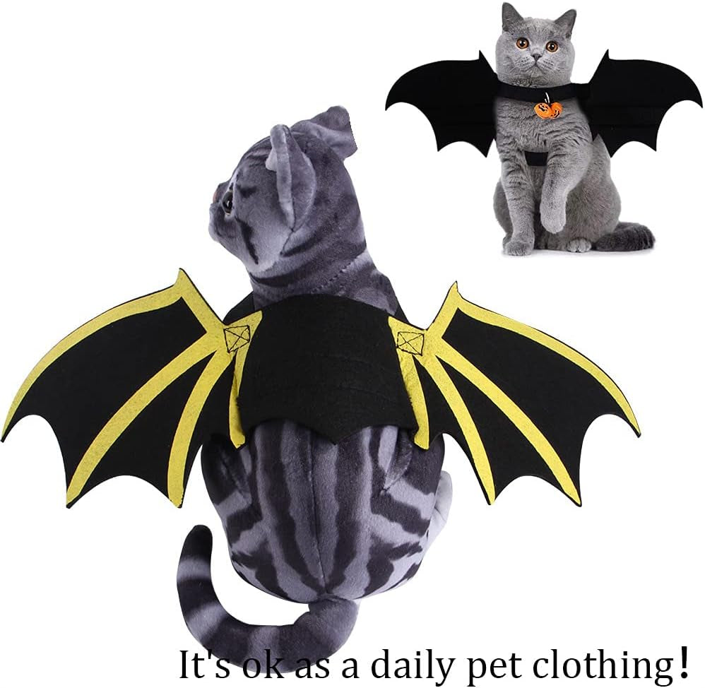 Halloween Dog Cat Costume, Halloween Pet Costume Bat Wings with Pumpkin Bells, Halloween Apparel Cosplay, S