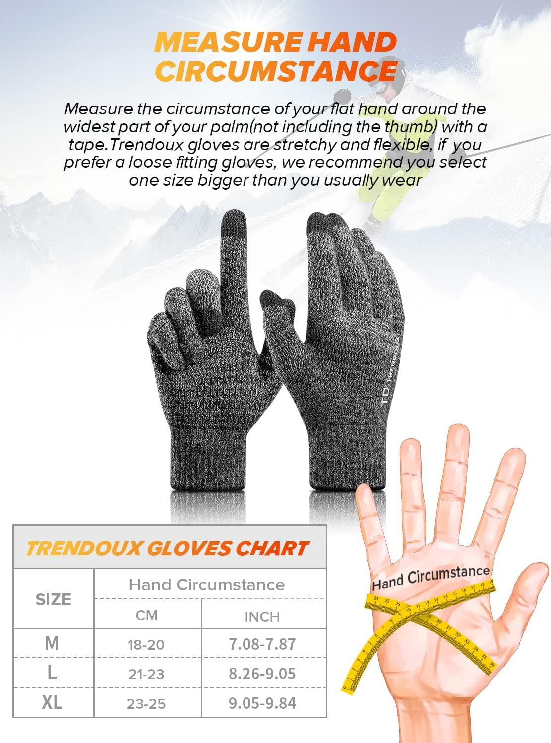 Winter Gloves for Men Women, Cold Weather Warm Touchscreen Glove Unisex, Non-Slip, Elastic Cuff, Knit Stretchy