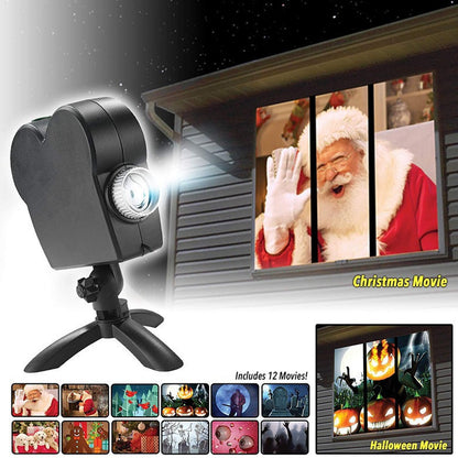 Halloween Christmas Laser Projector 12 Movies Disco Light Mini Window Home Theater Projector Indoor Outdoor Projector