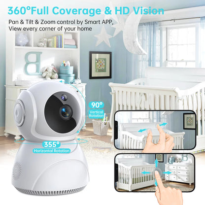 Baby Monitor -3K 5MP Video Baby Monitor with Camera and Audio - Baby Monitor Wifi Smartphone with Night Vision, Video Recording, App Control, Motion Detection/Tracking, 2-Way Audio